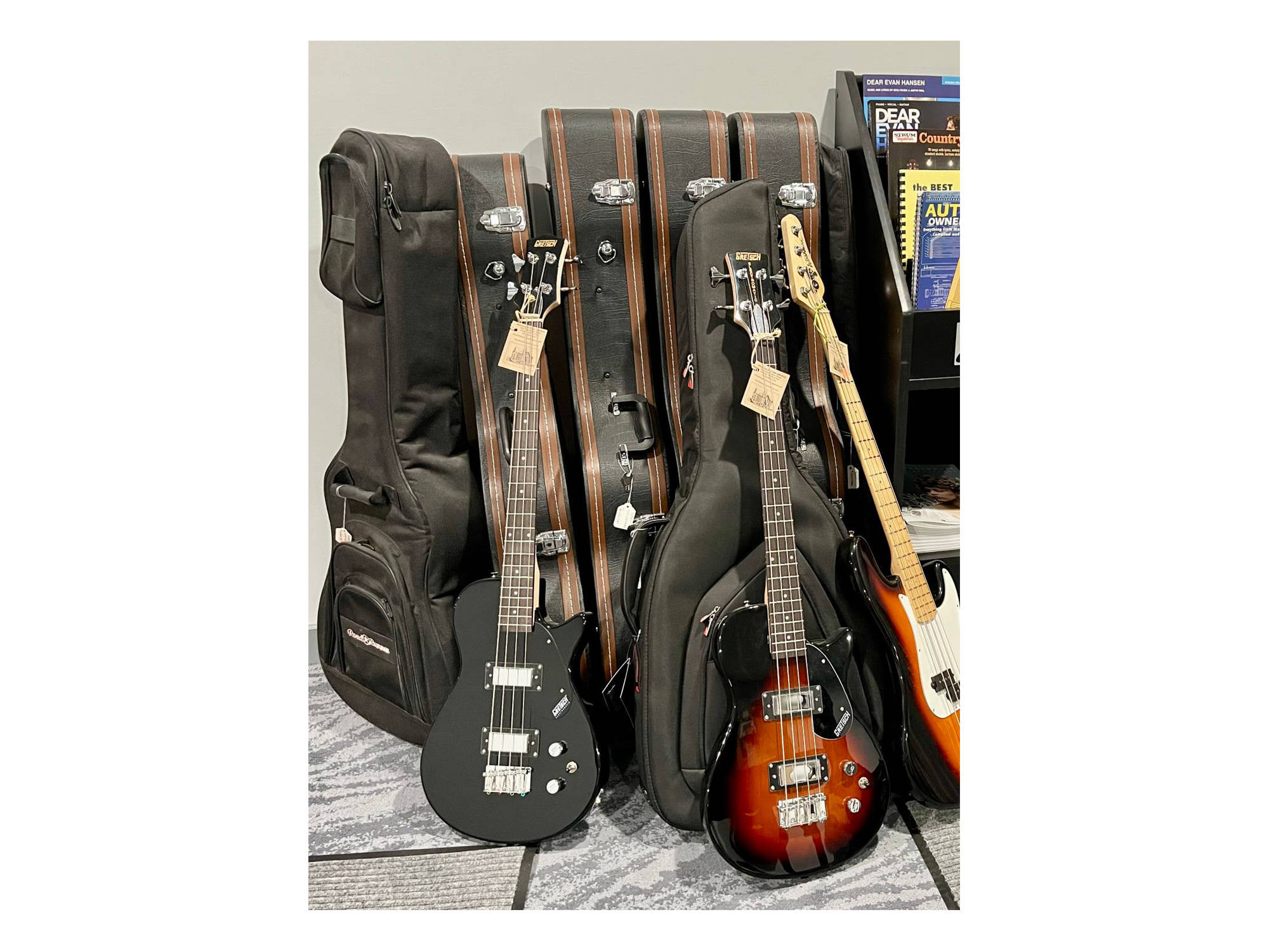 electric guitars and cases