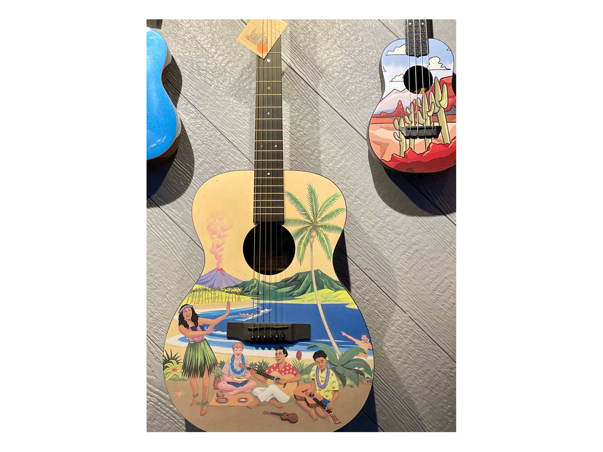 colorful painted ukuleles